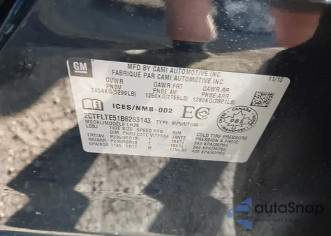 2011 GMC Terrain Sle-2 из США, поврежденный, VIN 2CTFLTE51B6283143